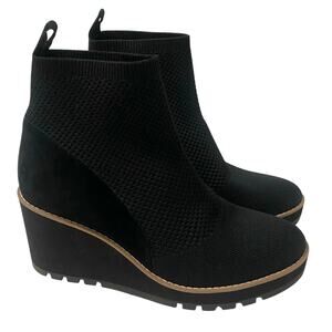 Eileen Fisher Quill Knit Black Wedge Booties womens Sz 10 gothic mature leather